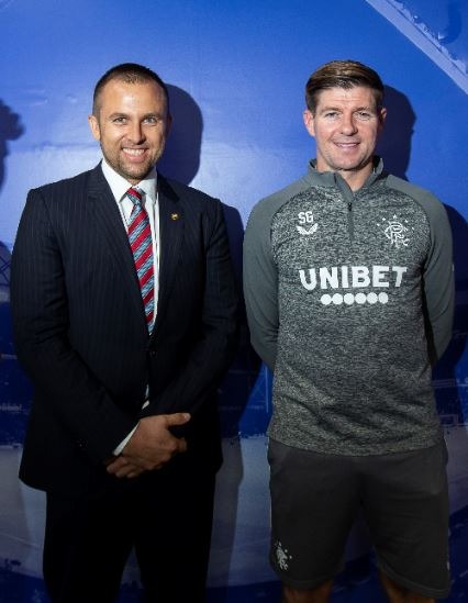 TOMKET founder Radek Grill (left) with Steven Gerrard during the Rangers F.C. partnership